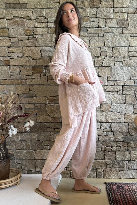 Annie Cushion Cotton Peter Pan Smock Blouse Antique Rose